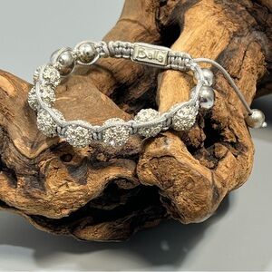 Balla Silver Tone and Crystal Paved Fireballs Adjustable Grey Cord Bracelet